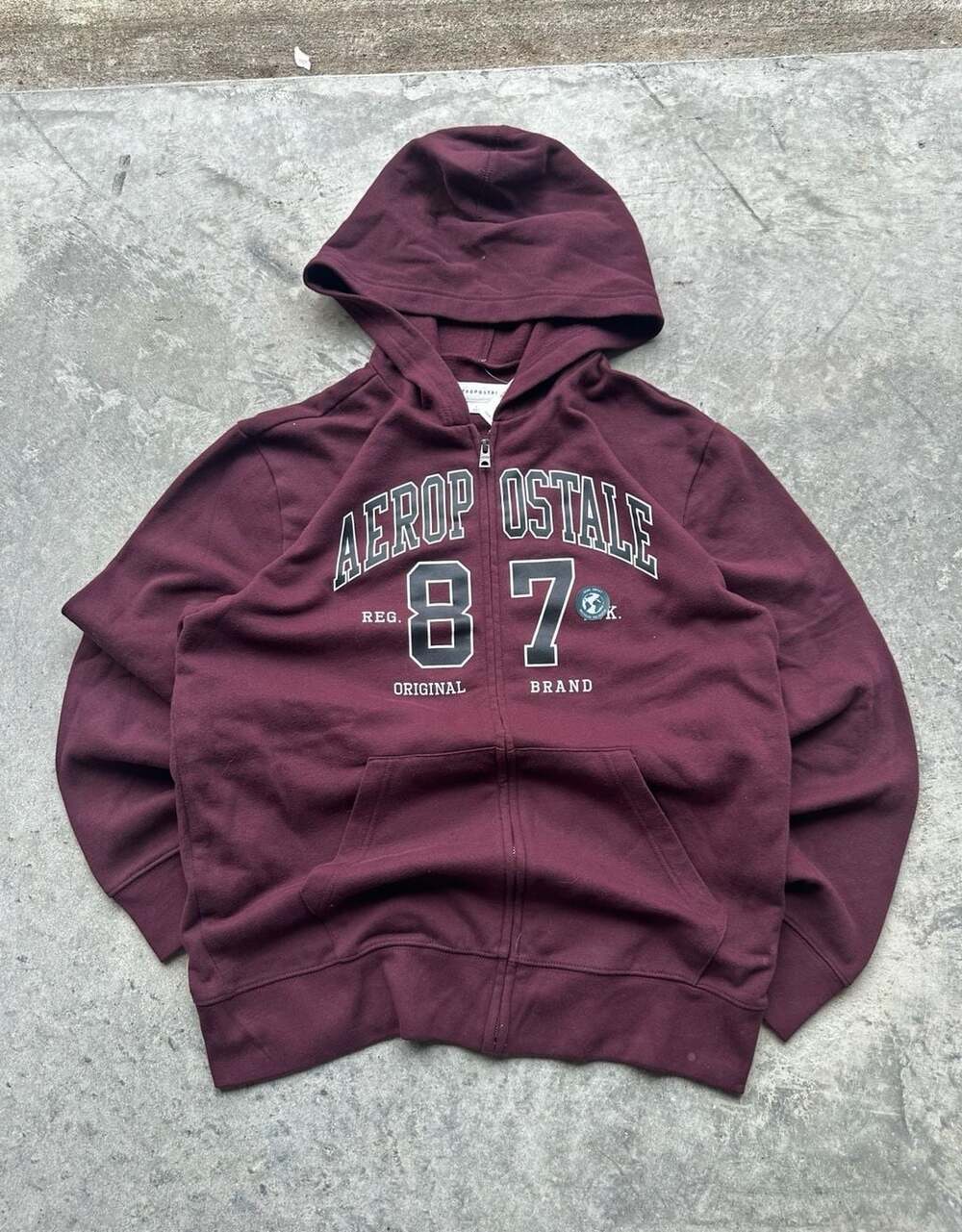 Aeropostale Men's 87 Full-Zip Hoodie - Burgundy, Size L, Cotton Blend, with Tags